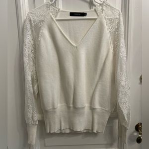 Cream/Winter White Lace Sleeve Sweater